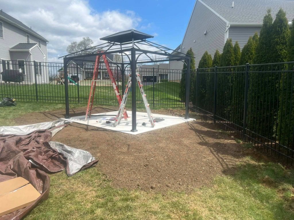 assembling new gazebo on patio