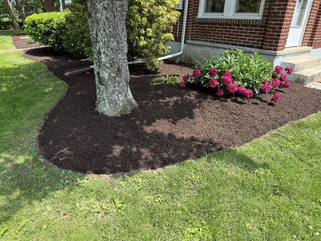 spring cleanup of mulch and garden bed trimming