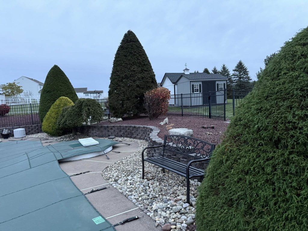 tidying mulch and pruning plants in spring, spring cleanup